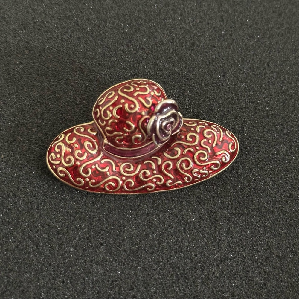 Vintage Liz Claiborne Red Enamel Hat Brooch